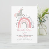 Modern Unicorn Rainbow Muted Pink 1st Birthday Kaart (Staand voorkant)