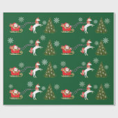 Modern Unicorn Santa Snowflakes kerstboom Cadeaupapier (Vlak)