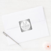 Modern uniek Faux zilver grijs adres en monogram Vierkante Sticker (Envelop)