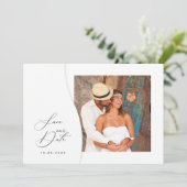 Modern uniek fotohuwelijk save the date (Staand voorkant)