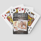 Modern Uniek Script 3 Foto Bruiloft Save The Date Pokerkaarten (Achterkant)