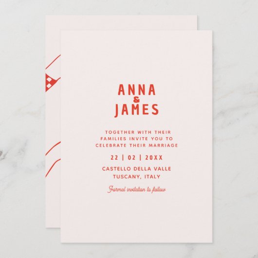 Modern uniek vet funky rood Save the Date Wedding Kaart (Voorkant / Achterkant)