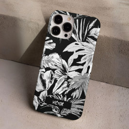 Modern Uniek Zwart-Wit Tropisch Blad Custom iPhone 16 Pro Hoesje