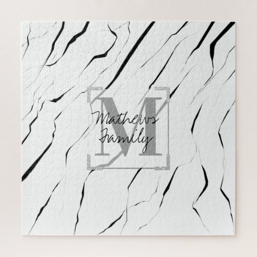 Modern Unique Black White Marble Family Legpuzzel (Verticaal)