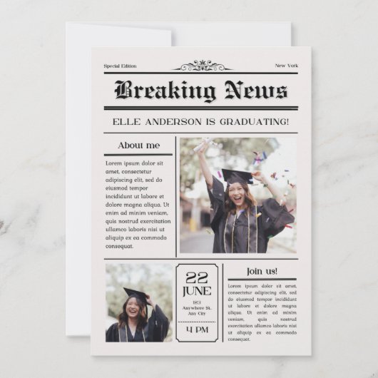 Modern Unique Fun Photo Krant Afstuderen Kaart (Voorkant)