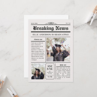 Modern Unique Fun Photo Krant Afstuderen Kaart