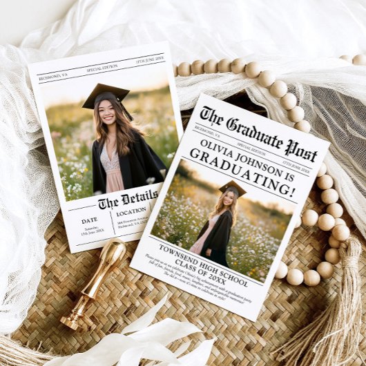 Modern Unique Fun Photo Krant Afstuderen Kaart