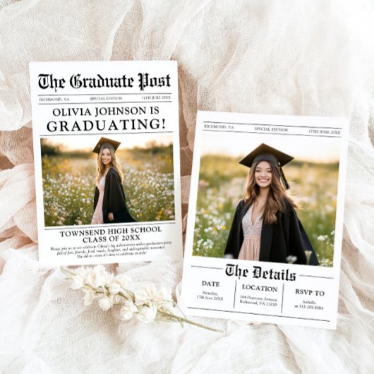 Modern Unique Fun Photo Krant Afstuderen Kaart