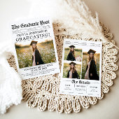 Modern Unique Fun Photo Krant Afstuderen Kaart