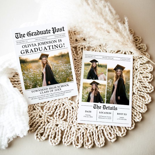 Modern Unique Fun Photo Krant Afstuderen Kaart