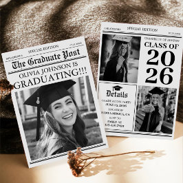 Modern Unique Fun Photo Newspaper Graduation Kaart