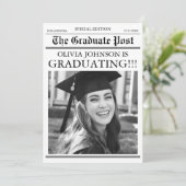Modern Unique Fun Photo Newspaper Graduation Kaart (Staand voorkant)