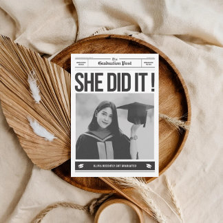 Modern unique funny photo newspaper graduation aankondiging