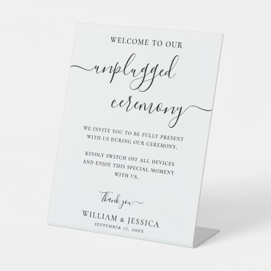 Modern Unplugged Ceremonie Bruiloft Reclamebord Met Voetstuk (Voorkant)