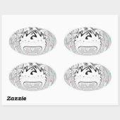 Modern Urban Ash Grey Flora Abstracte Patroon Kuns Ovale Sticker (Vel)