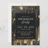 Modern Urban Black & Gold Oudejaarsfeest Kaart (Voorkant)