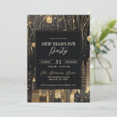 Modern Urban Black & Gold Oudejaarsfeest Kaart (Staand voorkant)