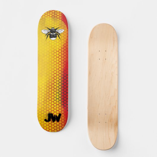 Modern Urban Bumble Bee Monogram Persoonlijk Skateboard (Voorkant)