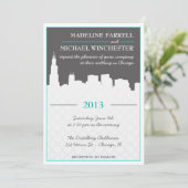 Modern Urban Chicago Skyline Wedding Invitation Kaart (Staand voorkant)