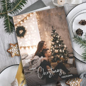 Modern Urban Couple Kerst Foto String Lights Feestdagenkaart