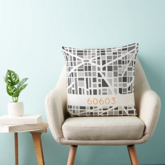 Modern Urban Map Grey White Architectural Zip Code Kussen