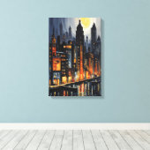 Modern Urban Nightscape – City Skyline bij Dusk Ar Canvas Afdruk (Insitu (Houten vloer))