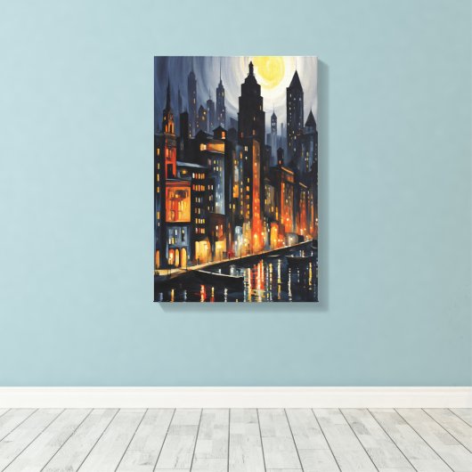 Modern Urban Nightscape – City Skyline bij Dusk Ar Canvas Afdruk (Insitu (Houten vloer))