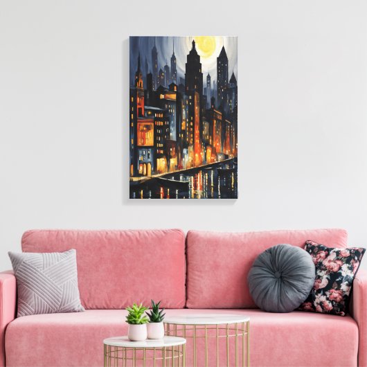 Modern Urban Nightscape – City Skyline bij Dusk Ar Canvas Afdruk (Insitu (Woonkamer))