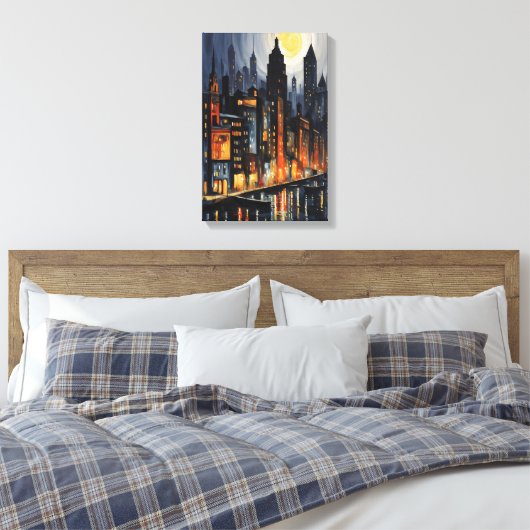 Modern Urban Nightscape – City Skyline bij Dusk Ar Canvas Afdruk (Insitu (Slaapkamer))