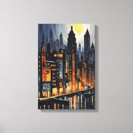 Modern Urban Nightscape – City Skyline bij Dusk Ar Canvas Afdruk (Voorkant)