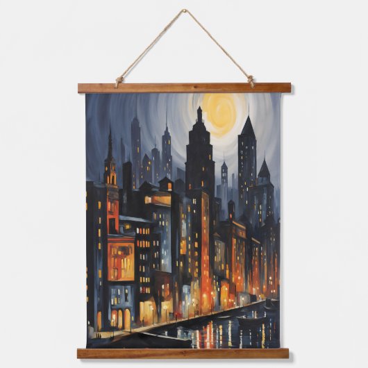 Modern Urban Nightscape – City Skyline bij Dusk Ar Hangend Wandkleed (Voorkant)