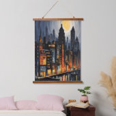 Modern Urban Nightscape – City Skyline bij Dusk Ar Hangend Wandkleed (Slaapkamer)