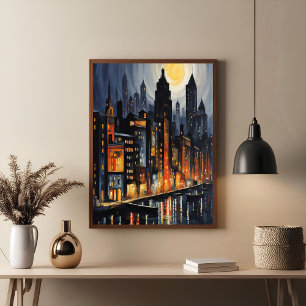 Modern Urban Nightscape – City Skyline bij Dusk Ar Perfect Poster