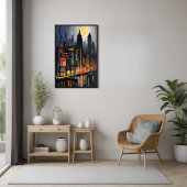 Modern Urban Nightscape – City Skyline bij Dusk Ar Perfect Poster