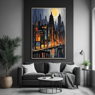 Modern Urban Nightscape – City Skyline bij Dusk Ar Poster