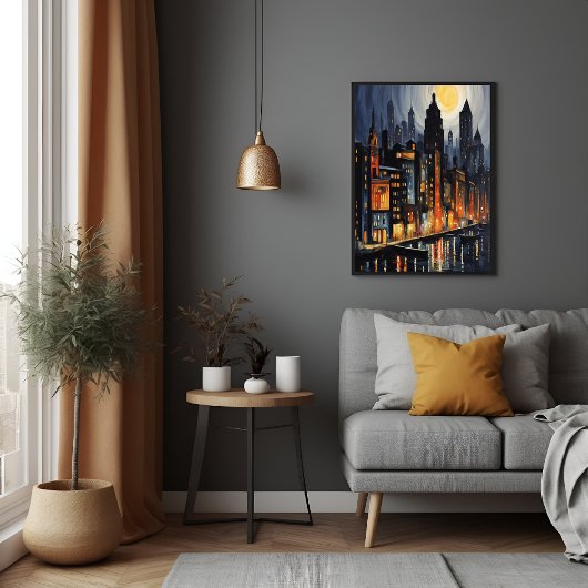 Modern Urban Nightscape – City Skyline bij Dusk Ar Poster