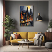 Modern Urban Nightscape – City Skyline bij Dusk Ar Poster