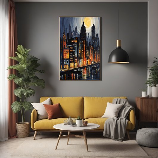 Modern Urban Nightscape – City Skyline bij Dusk Ar Poster