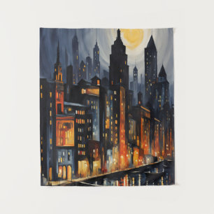 Modern Urban Nightscape – City Skyline bij Dusk Ar Wandkleed
