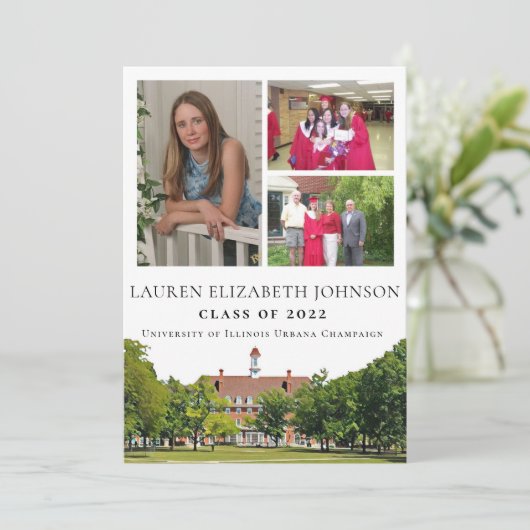 Modern Urbana Champaign 3 Photo Collage Afstuderen Aankondiging (Staand voorkant)