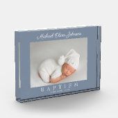 Modern usty Blue Script Baptism Photo Block Fotoblokken (Links)