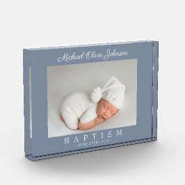 Modern usty Blue Script Baptism Photo Block Fotoblokken