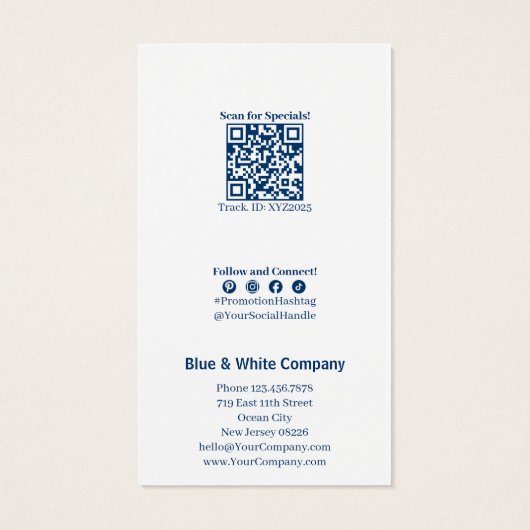 Modern Uw Promotie Blauw Wit Cadeaubon Kaart (Achterkant)