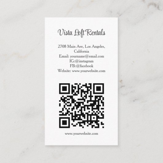 Modern Vacation Rental Guest House Photo QR Code Visitekaartje (Achterkant)