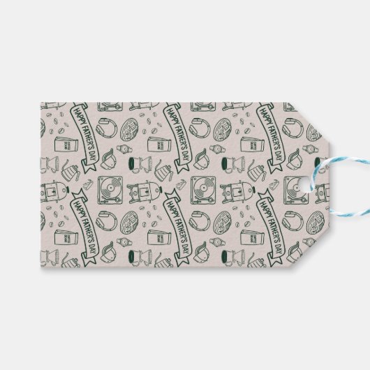 Modern Vaderdag Doodle Patroon Millennial Vader Cadeaulabel (Voorkant (Horizontaal))