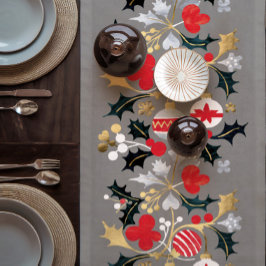 Modern Vakantie Rood Zilver & Goud Ornamenten Korte Tafelloper