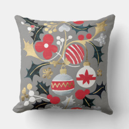 Modern Vakantie Rood Zilver & Goud Ornamenten Kussen