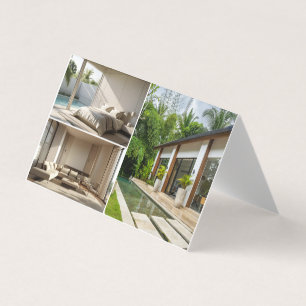 Modern vakantiewoning voor gasten drie foto's visitekaartje