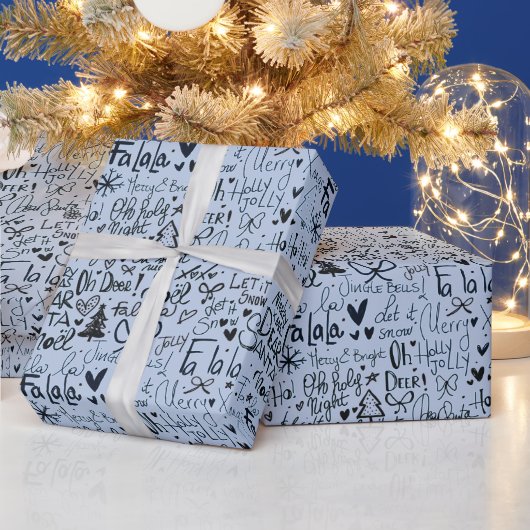 Modern vakantiewoord Art Blue Christmas Cadeaupapier (Feestdagen)