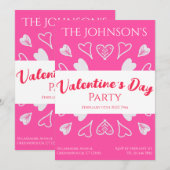 Modern Valentijnsdag Party Hearts Hot Pink Kaart (Voorkant / Achterkant)